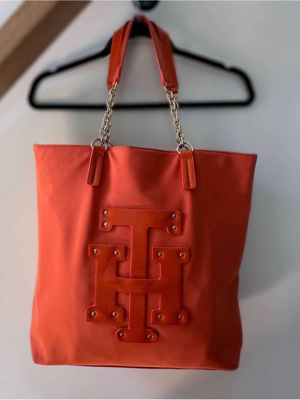 Tommy Hilfiger Orange Tote Bag | Gold Hardware | Large Shoulder Bag